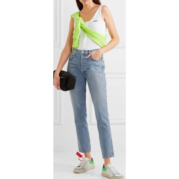 Off-white Open back Printed Ribbed Cotton-blend Jersey Bodysuit - Picture 2 of 12